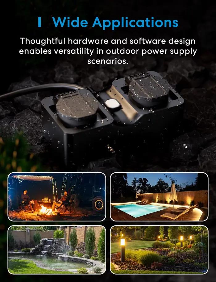 Prise extérieure intelligente Meross étanche IP44 pour contrôle d'éclairage via application et assistant vocal occasions spéciales jardin patio