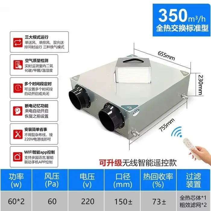 Système de ventilation d'air frais résidentiel avec unité de récupération de chaleur pour toute la maison