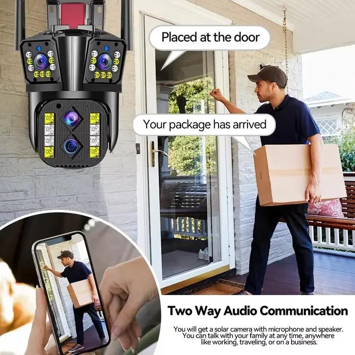 Caméra IP WiFi Extérieure 16MP 8K HD 10X Zoom Optique Suivi Automatique PTZ Quatre Objectifs Trois Ecrans Caméra Sécurité Étanche Pour Usage Intérieur et Extérieur Occasions Spéciales