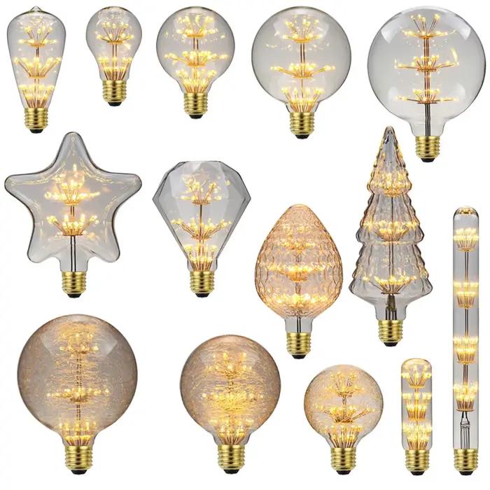 TIANFAN Vintage Led Ampoule enquêter d'Artifice Étoilé Edison Ampoule 3W AC85-265V inda Verre Transp