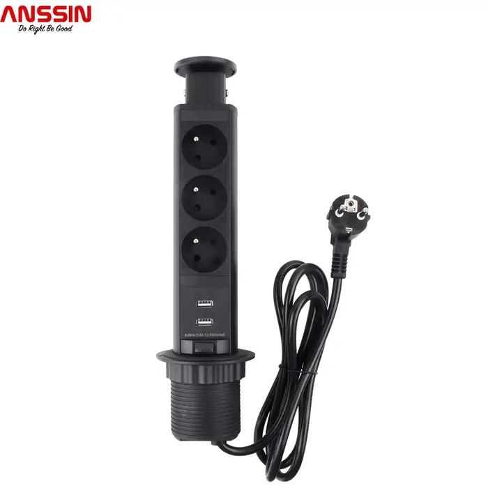 Prise escamotable de cuisine standard française avec ports USB pour installation encastrée encastrable et r\u00e9tractable pour usage domestique et professionnel