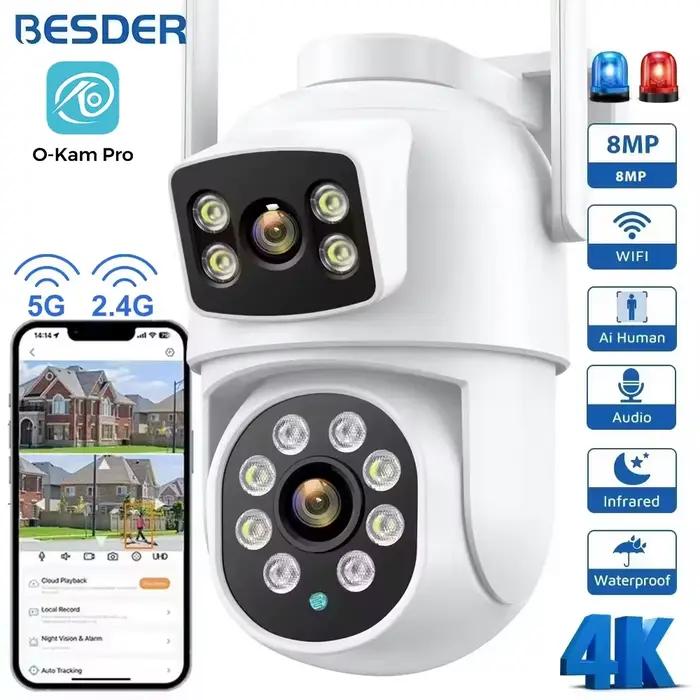 BESDER-Caméra de surveillance extérieure PTZ IP WiFi 4K 8MP/4K, dispositif de sécurité sans fil, ave