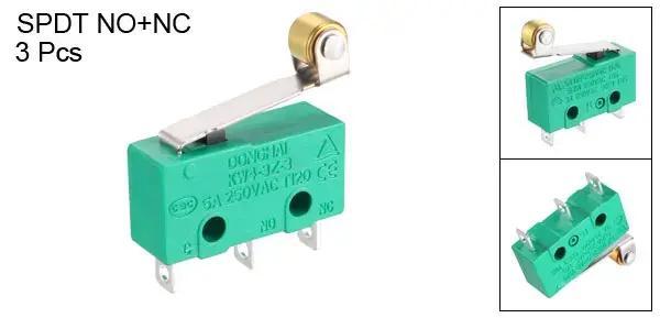 3Pcs KW4-3Z-3 Micro Fin de Course SPDT NO NC 3 politiquement als Momentané Charnière Rouleau Levier Vert Microswitch