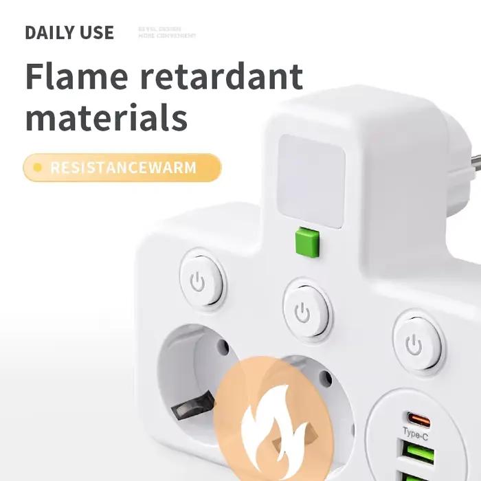 Prise ue multiprise avec 3 ports USB incluant un port Type-C pour bureau à domicile - Compatible UE - Chargeur mural intelligent - Design moderne et résistant