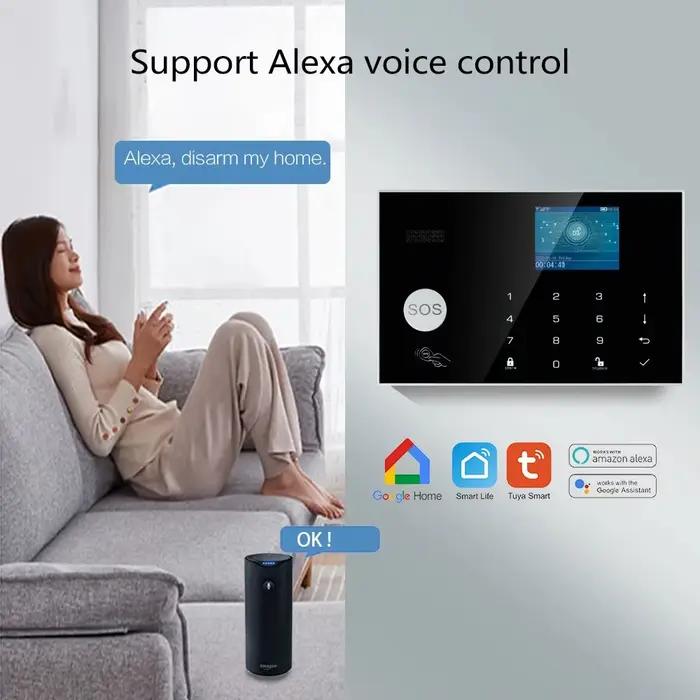 Système d'alarme WiFi GSM avec écran couleur TFT pour sécurité résidentielle et commerciale, compatible avec Alexa et Google Assistant