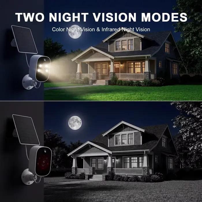 Caméra de sécurité solaire 2K 3MP avec détection de mouvement AI, audio bidirectionnel, vision nocturne couleur, stockage SD/Cloud, idéale pour la sécurité extérieure des maisons et entreprises