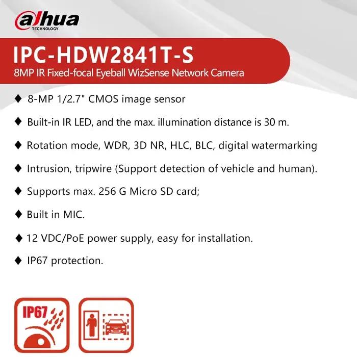 Dahua 4MP 8MP 4K caméra IP extérieure humaine détecter micro IR 30m PoE