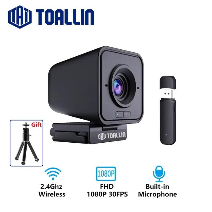 TOALLIN Webcam sans fil 1080P caméra PC, avec Microphone, caméra Web sans fil 2.4Ghz pour les appels