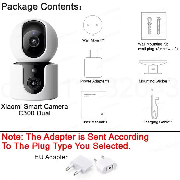 XIAOMI Smart Camera C300 Version double caméra, 360 ° 3MP WiFi 6, moniteur de sécurité domestique
