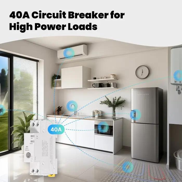 MOES – disjoncteur intelligent WiFi Tuya 40A, ensemble de seuil d'alarme, moniteur d'électricité V0, ignifuge, contrôle par application avec Alexa