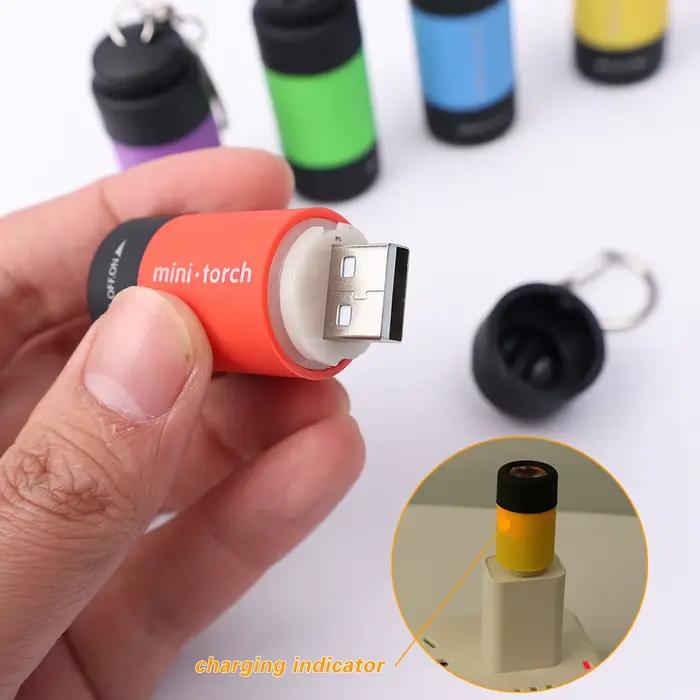 Mini torche LED lampe de poche Rechargeable Portable porte-clés interrupteur rotatif étanche Camping