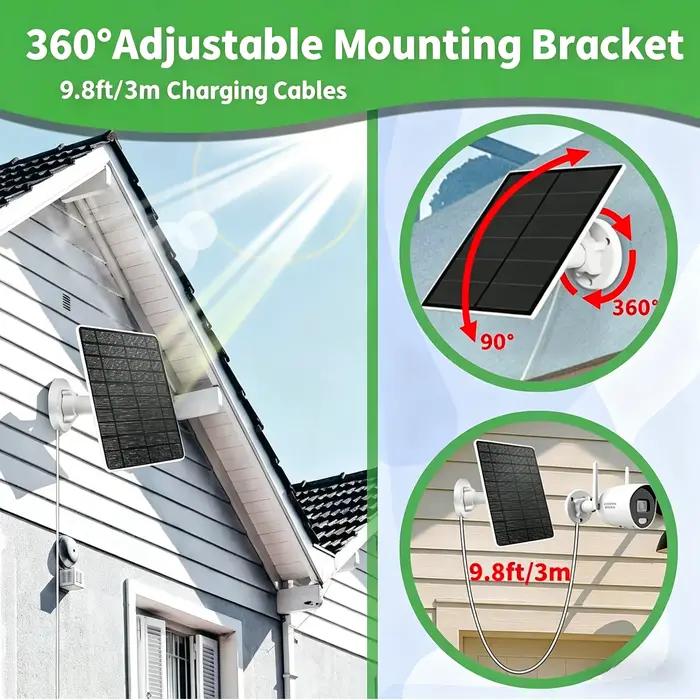 Panneau solaire 5W pour caméra de sécurité USB-C/DC/Micro USB