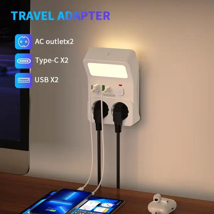 Multiprise murale UE avec 2 prises CA, 2 ports USB et 2 ports Type-C